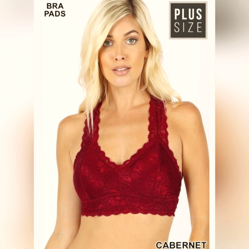 George Cabernet Plus Size Lace Bralette - Red XXL